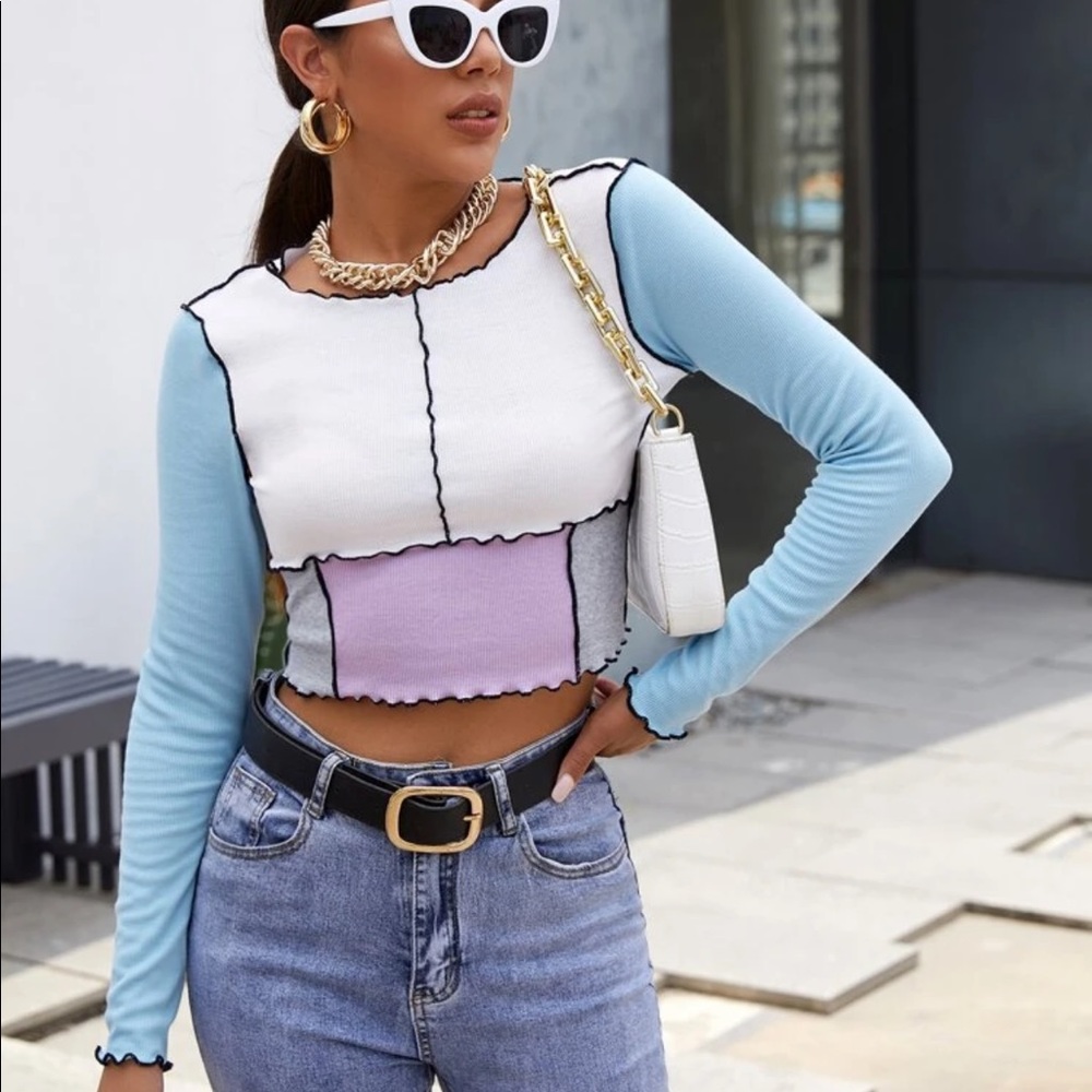 Color patch Crop Top